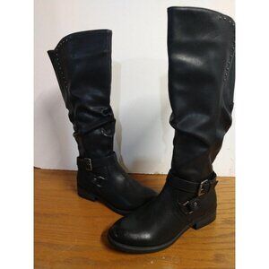 White Mountain Womens Liona Black Knee-High Boots Size 6M Faux Leather With Buck